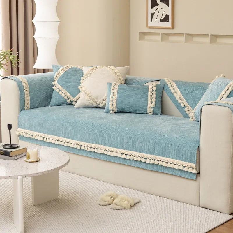 Nordic Chenille Sofa Cover for Living Room Solid Color Sofa Cushion L Shaped Sofa Cover Non-Slip Couch Armrest Backrest Mat