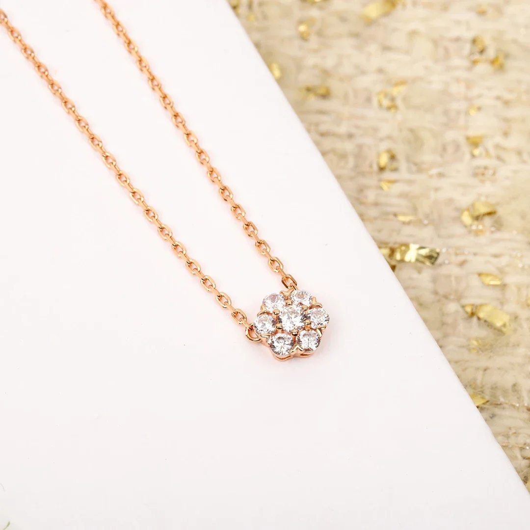 Famous Designer Brand Rose Gold Silver Flower Diamond Necklace Woman Top Quality Luxury Jewelry Trend