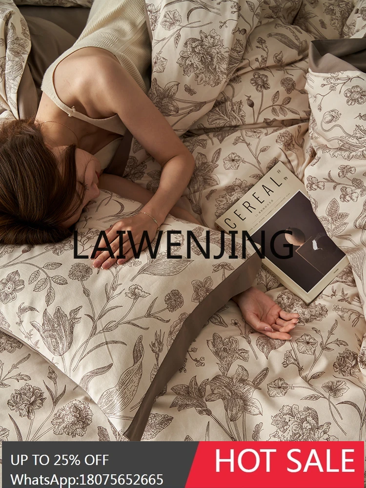 Cotton Four-Piece Set Autumn and Winter High-End Thickening Sanded Sheets Quilt Cover American Retro Bedding