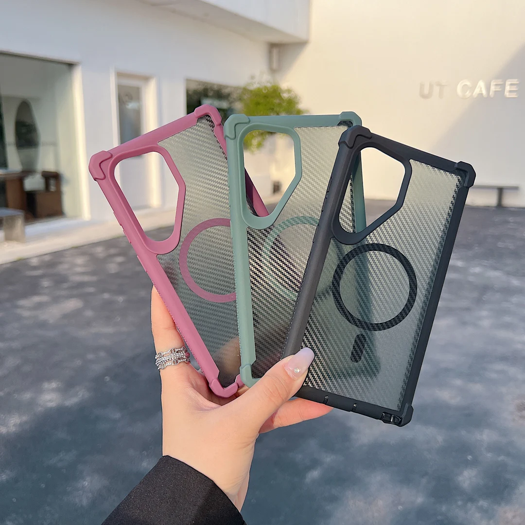 

Four Corner Anti-Drop Kevlar Carbon Fiber Magsafe Case For Samsung Galaxy S25 Ultra S24 Plus Magnetic Wireless Charging Cover