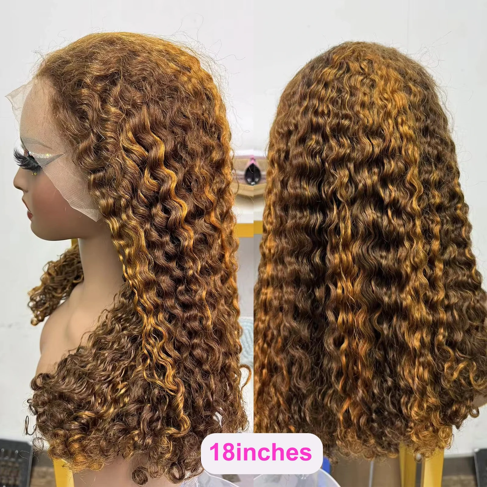 Perruque Lace Wig brésilienne Remy naturelle, cheveux bouclés, 13x4, 12A, double proximité, pour femmes, densité 250%