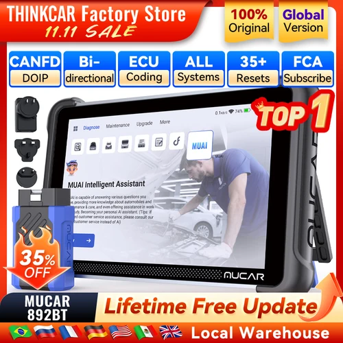 Herramienta automotriz asistida por IA MUCAR 892BT, escáner OBD2 bidireccional, codificación de ECU, herramienta de diagnóstico automotriz, CANFD, DOIP 35, reinicio completo del sistema, actualización gratuita FCA