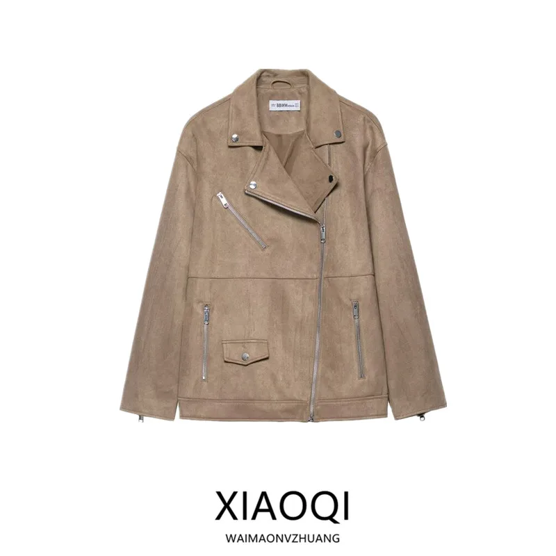 

Fall 2025 Women's Motorcycle Jaet ort Anti-Fur Leather Effect New Sle Ladies' ort Coat 30284 European Sle