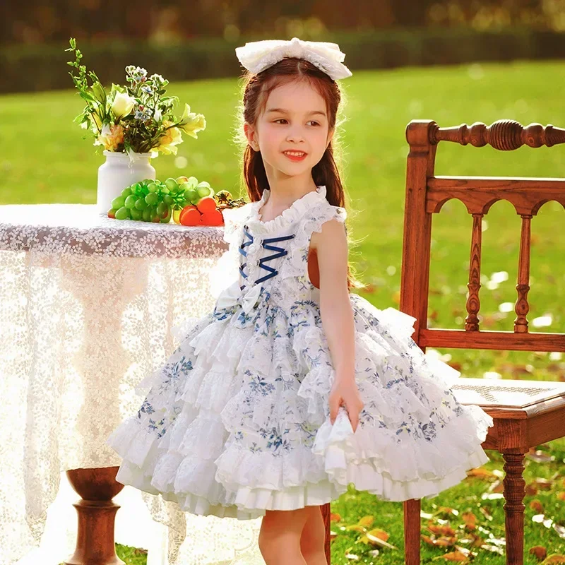 

Boutique Spanish Floral Dresses for Girls Children Christening Gown Toddler Lace Vestido Turkey Vintage Style Kids Infant Frocks