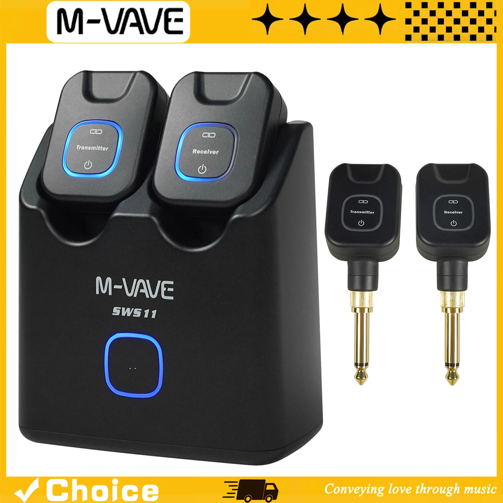 

M-VAVE Wireless Guitar Transmission System 4.6ms Delay PAIR Non Interference Frequency Range 30 Hours Guitar Accessories