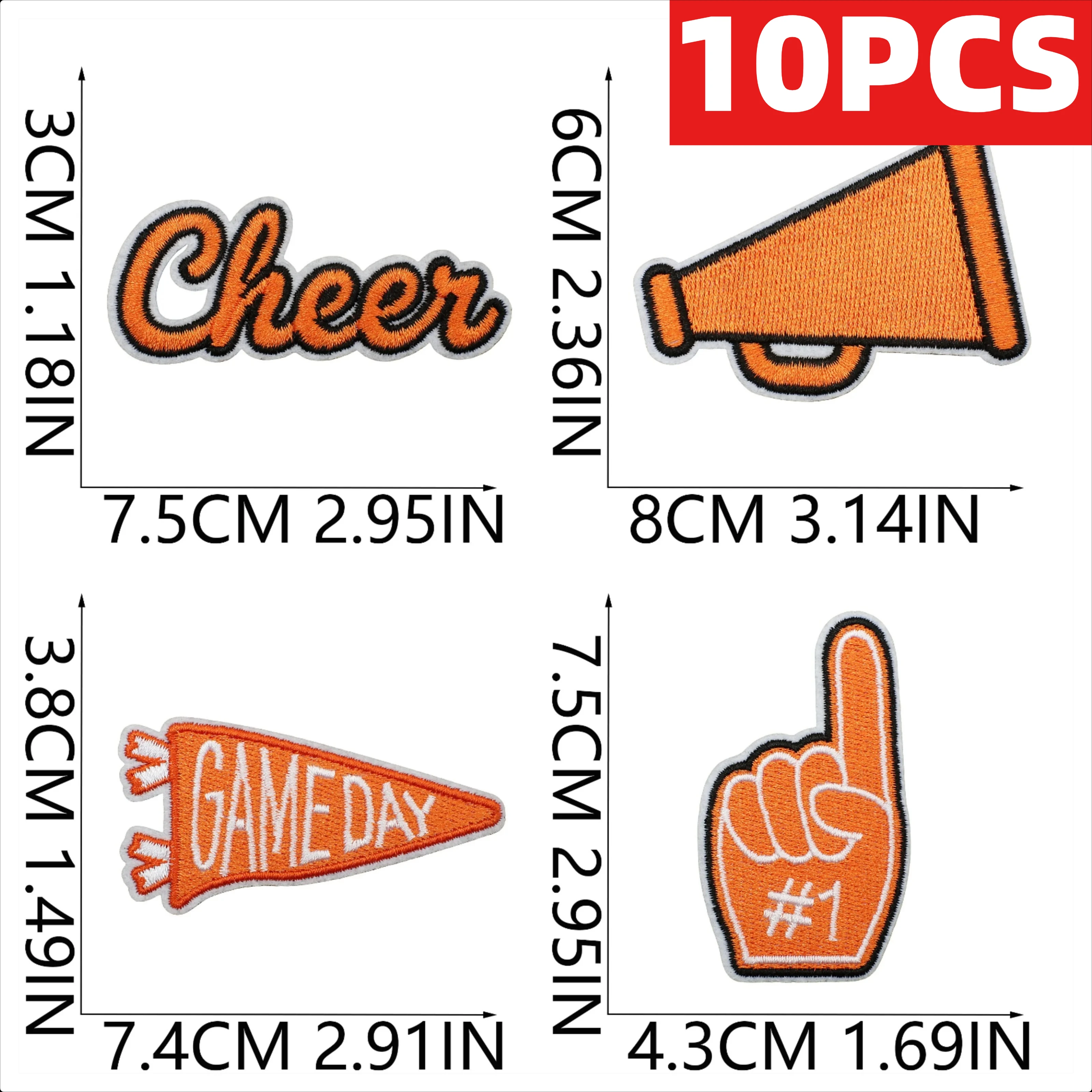 10PCS Orange Star Lightning Embroidery Patches Love Bow Cheerleader Encourage Game Day Iron On For DIY Clothing A Set Of