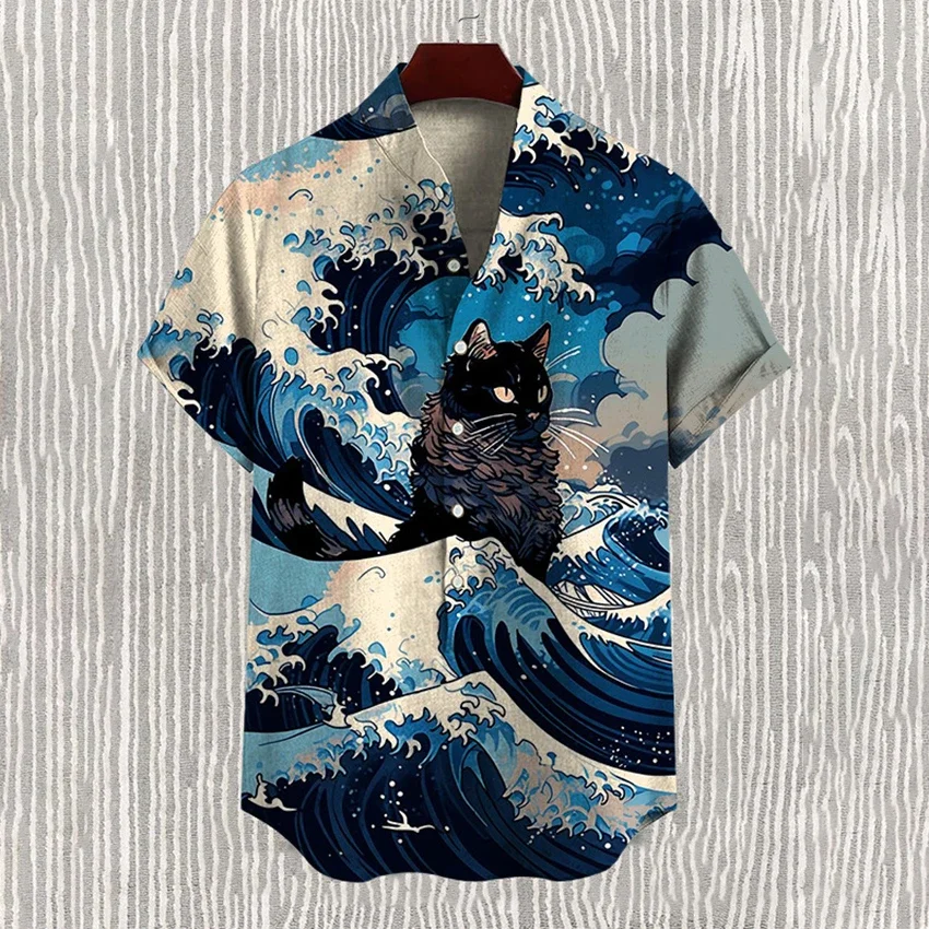 3D printed Hawaiian short sleeved men's shirt, high collar, casual loose fit, bamboo joints, marijuana, luxury, music festival