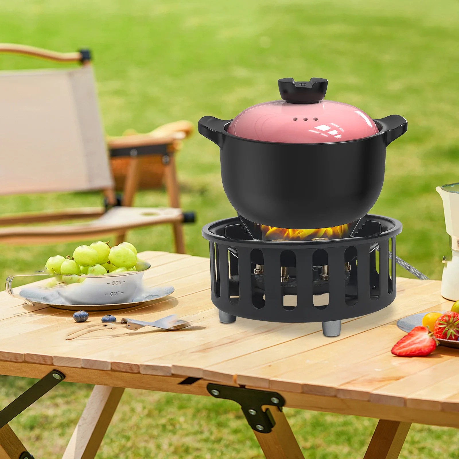 

Портативная газовая плита, пропановая газовая плита с адаптером и шлангом 1,5 м, прочная конструкция из холоднокатаной стали, литого алюминия и меди