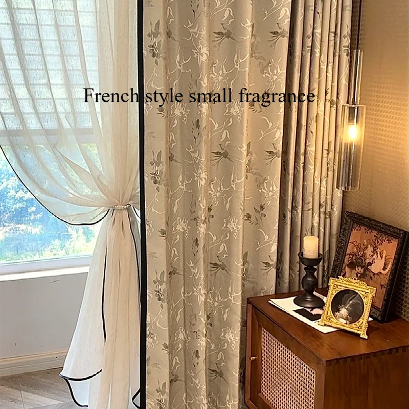 French medieval small fragrance retro jacquard American style ultimate gentleness ink luxury high-precision black border curtain