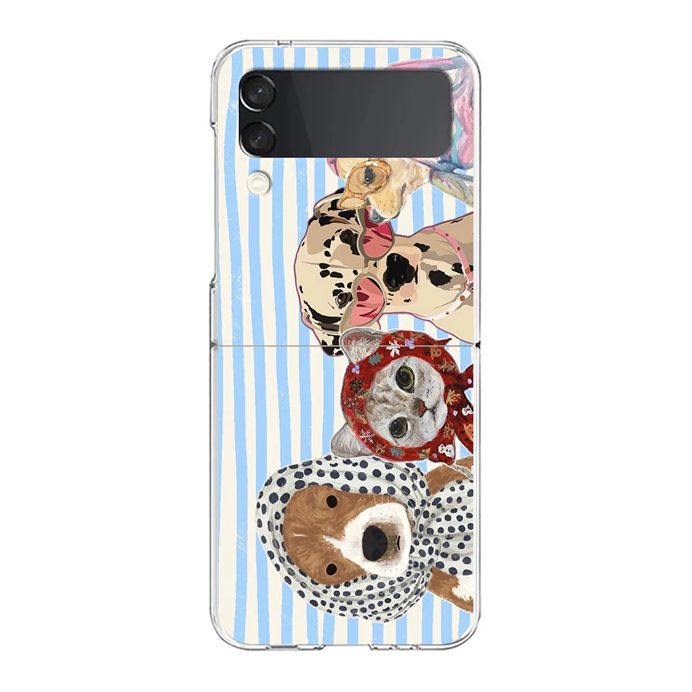 Phone Cover For Samsung Galaxy Z Flip 7 6 5 4 Case Transparent For Samsung Z Flip 3 Hard PC Foldable Shell Cute Cat Dog Present