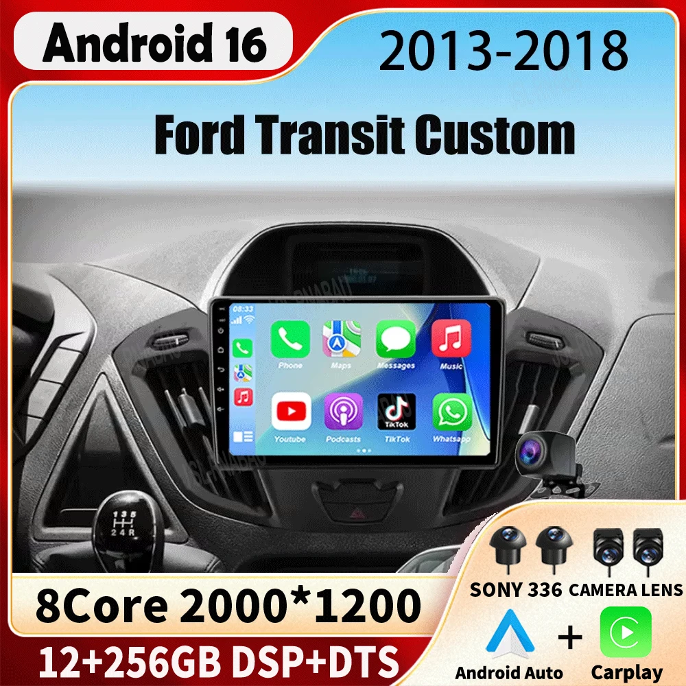 Android16 Carplay Auto WIFI+4G Car Radio For Ford Transit Custom 2013-2018 Multimedia GPS Video Player Stereo 2din Head Unit DSP