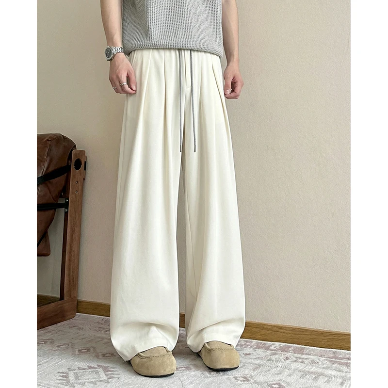

Summer Thin Pants Men Oversized Fashion Black Casual Pants Men Streetwear Loose Wide Leg Pants Mens Blue Trousers M-3XL