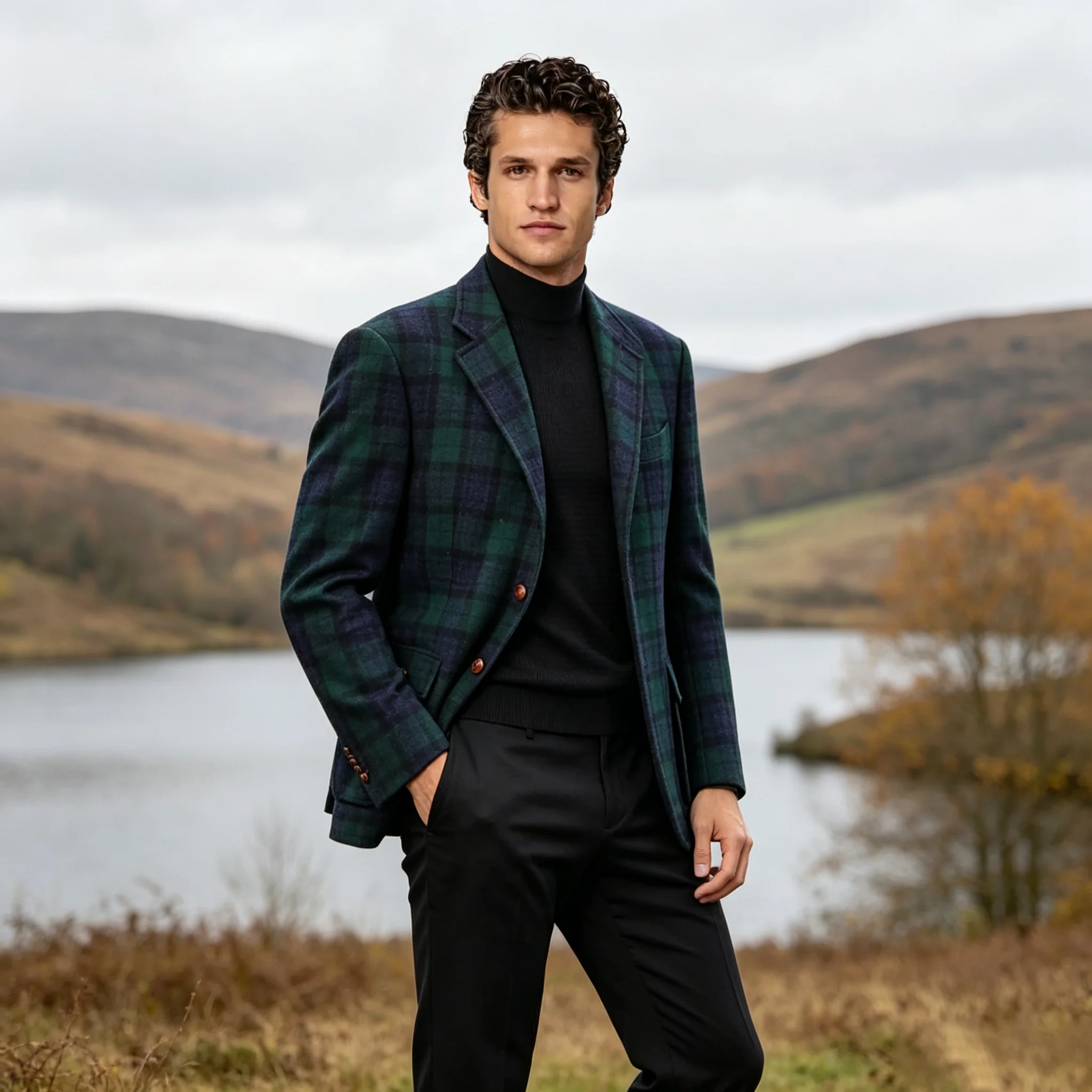 Vintage Plaid Woolen Men's Coat Notched Lapel Single Breasted Groom Tuxedos One Piece Customized Outerwear