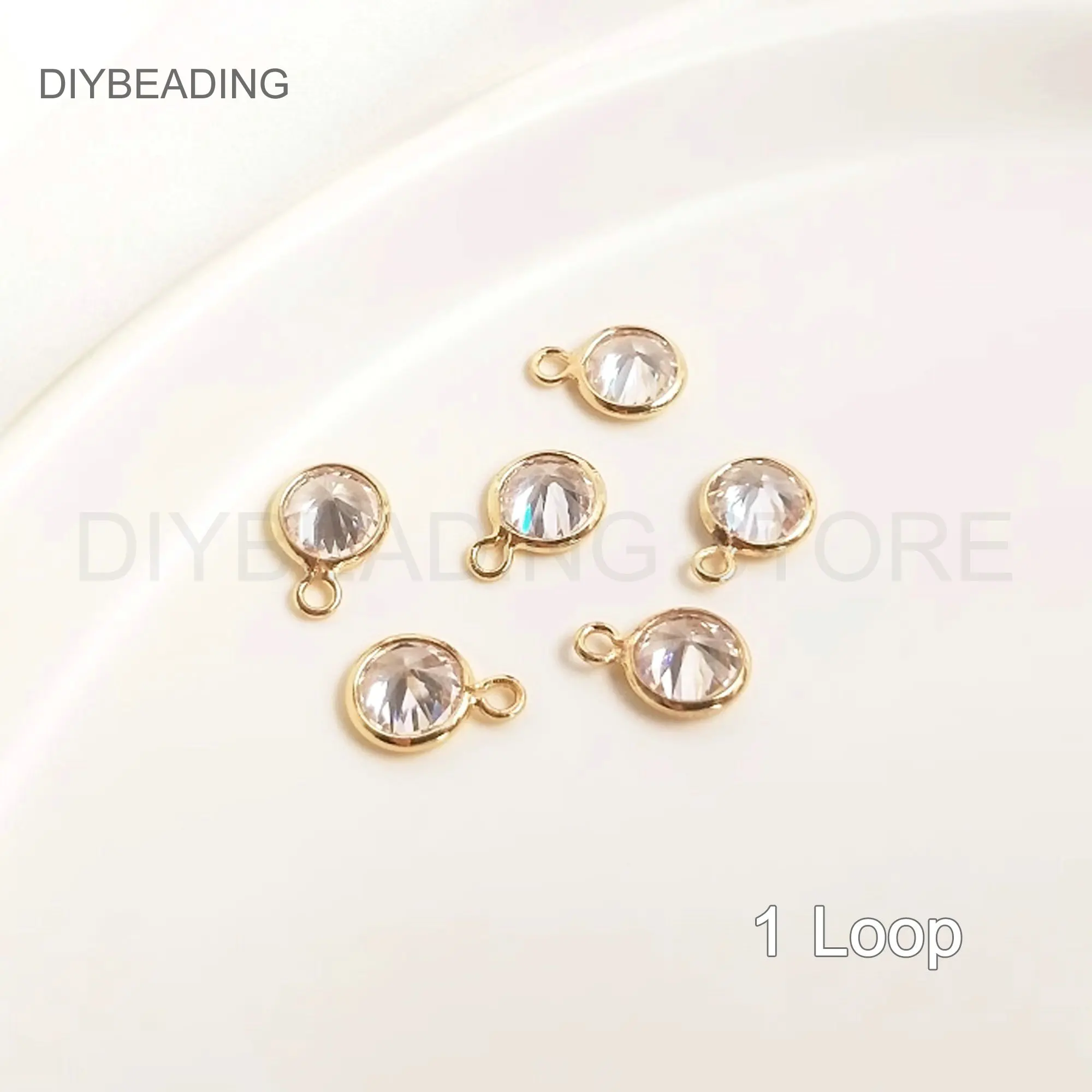 CZ Charms for Earring Making 14K Gold Plated Brass and Shiny Cubic Zircon Circle Pendant/ Connector Finding Lots Supply (Small)