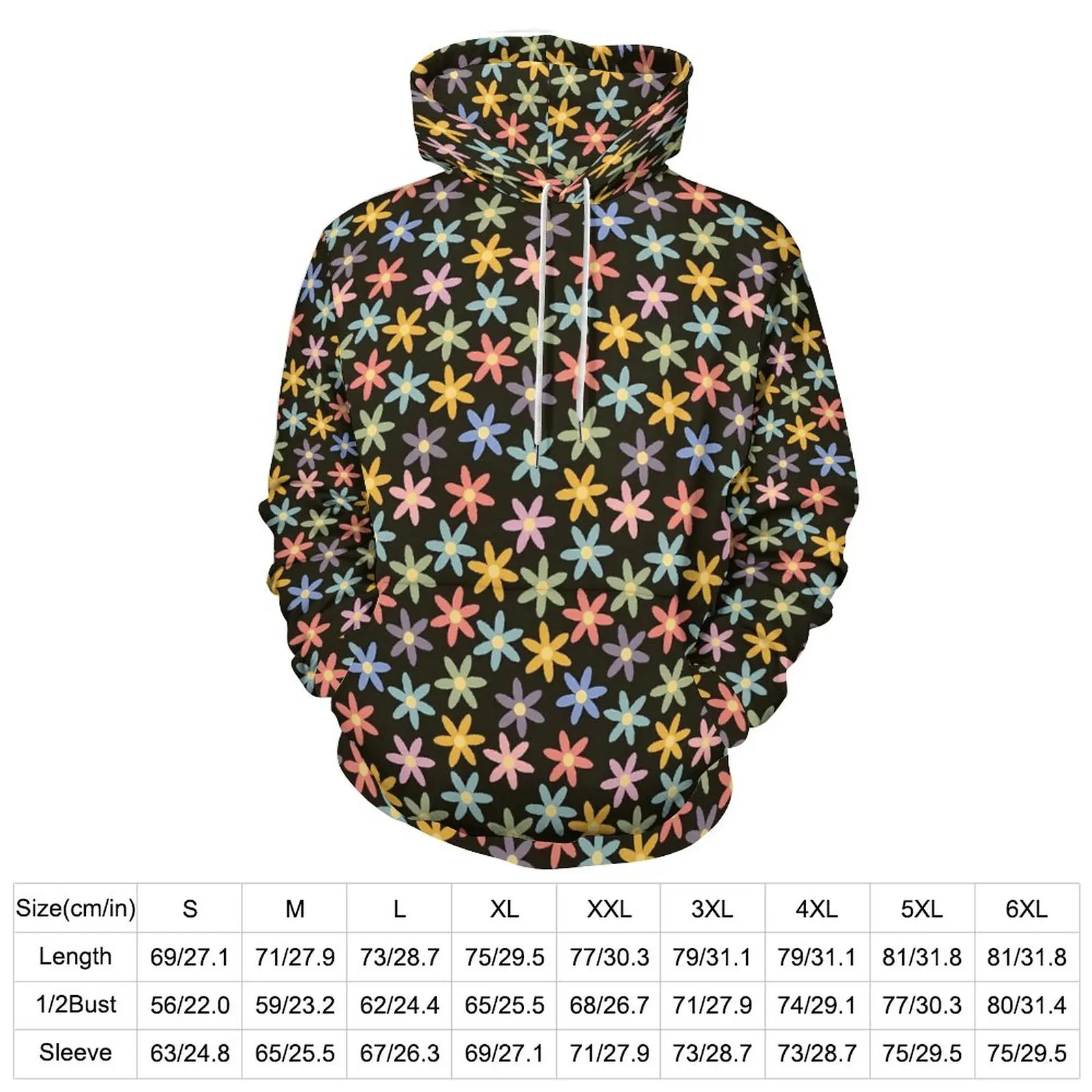 Colorful Ditsy Floral Casual Hoodies Long Sleeve Flowers Print Funny Pullover Hoodie Autumn Korean Fashion Pattern Oversize Tops