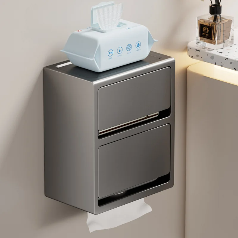 

Double Layer Toilet Paper Holder Bathroom Wall-mounted Toilet Roll Holder Household Non-drilling Storage Rack Paper Holder