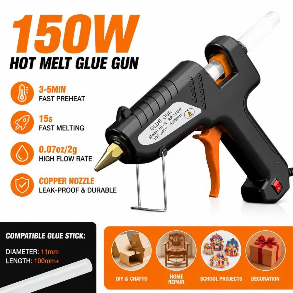 150W Industrial-Grade Hot Glue Gun, Household Handheld DIY Hot Glue Gun, 180°C Portable mini Hot Glue Gun