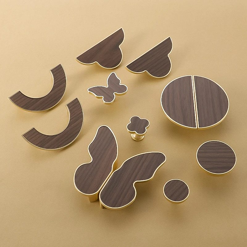 Luxury Zinc Alloy Walnut Cabinet Handle Creative Clover Butterfly Geometric Furniture Handles Wardrobe Cupboard Drawer Pulls