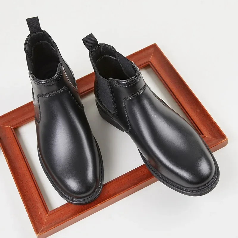 Vintage Mens Leather Oxford Boots Luxury Handmade 2026 Spring New Fashion British Style Round Toe Slip on Ankle Social Shoes Man - view 2