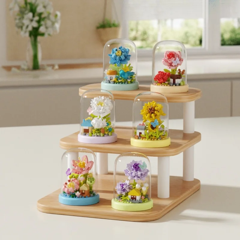 Building Blocks Rose Succulent Bouquet Potted Plant Educational DIY Assembly Toys Model Decoration Ornament Kids Birthday Gift