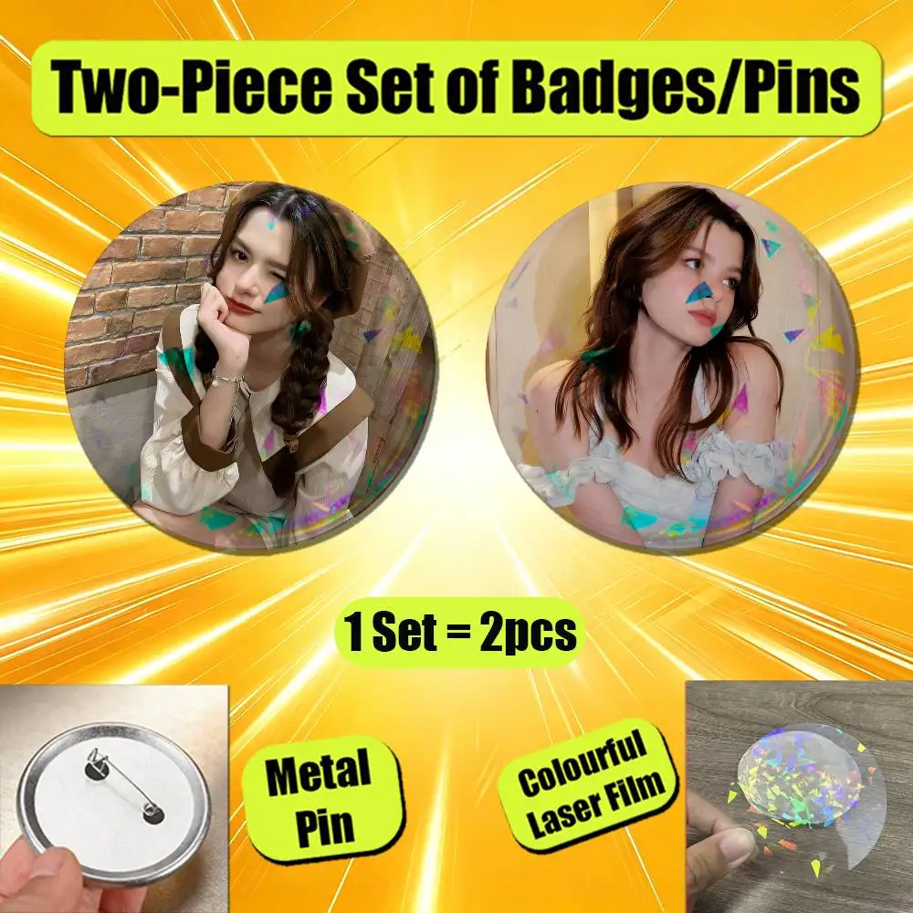 For Freen Sarocha Becky Armstrong FreenBecky Badge Pin Insignia 2 Pcs Set Round Button Emblem Laser Film Clothes 32mm Custom