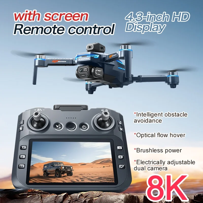 8K ESC Dual Camera Drone Brushless  Intelligent  Obstacle Avoidance 12.5cm Screen Optical Flow Positioning RC Drone Quadcopter