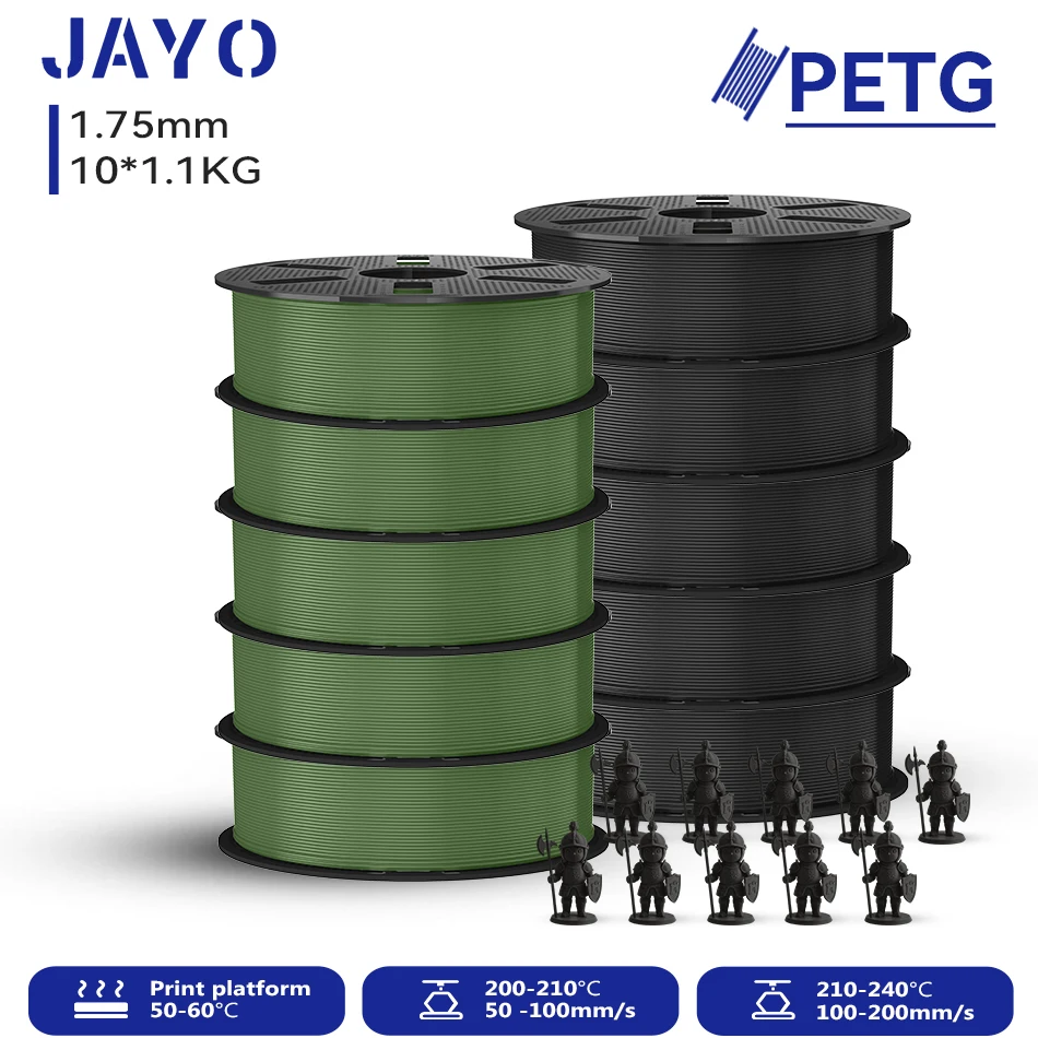 JAYO 10*1,1KG 3D PETG /PETG Klares Druckerfilament 1,75mm Blasenfrei Ungiftig 3D-Druckmaterial PETG für 99% der 3D-FDM-Drucker