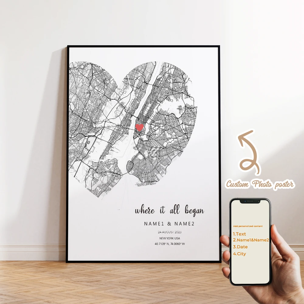 Moderne personalisierte Paar-Farb-Stadtkarten-Wandkunst, Leinwandposter, Drucke, Gemälde, Bilder für Wohnzimmer, Heimdekoration, Geschenk