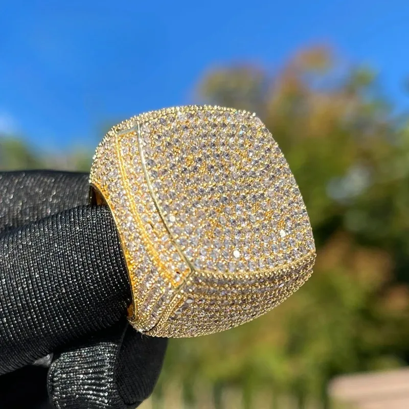 Fashion Men's Gold Color Ring for Party Wedding Full Bling Iced Out Cubic Micro Paved CZ Crystal Luxury Hip Hop Rings Jewelry