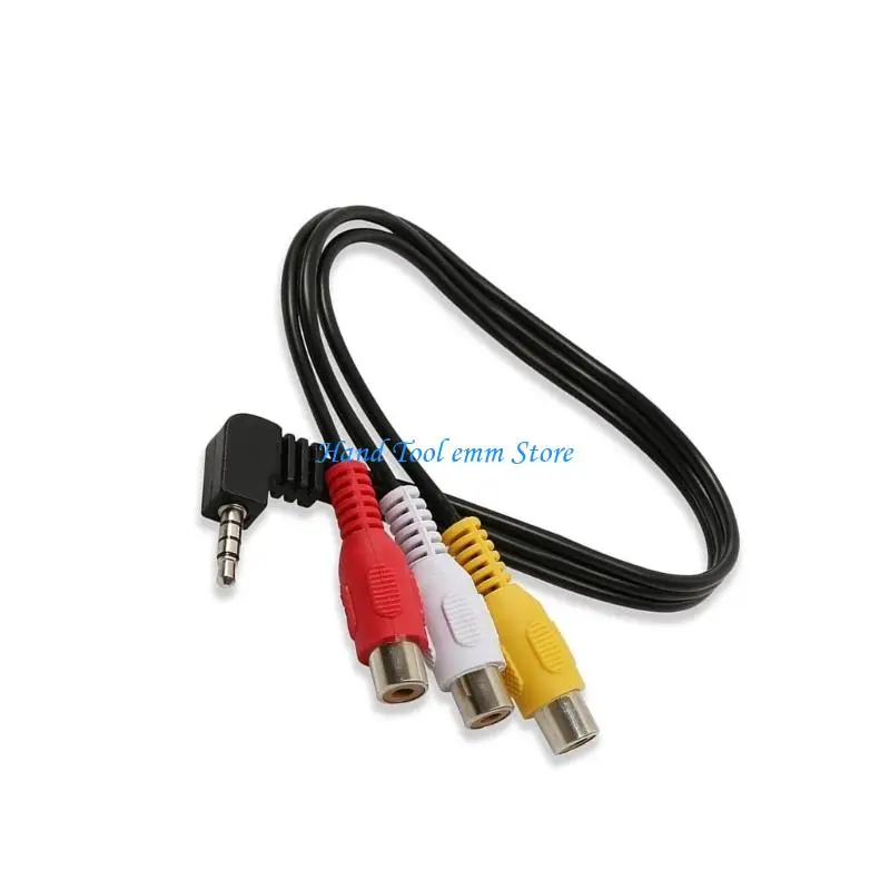 H37F Strong 3.5mm Male to 3RCA Female Viedo Adapter Cable for Improved Device Connection in Tight Areas Clearly Video Support