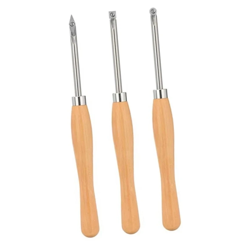 For Wood Turning AA46 Wood Lathe Chisel Set 3 Pieces Wood Turning Tools Include Square, Round, Diamond Carbide Blades