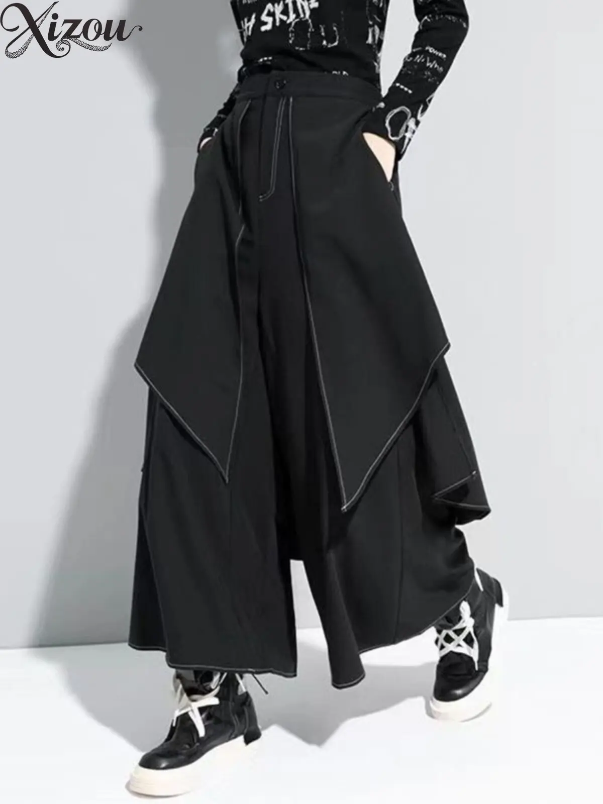 Gothic Dark Pant Wide-Leg Japanese Y2K Streetwear Trousers Layer Drap Culottes Men Women Samurai 2026 Spring Summer Autumn