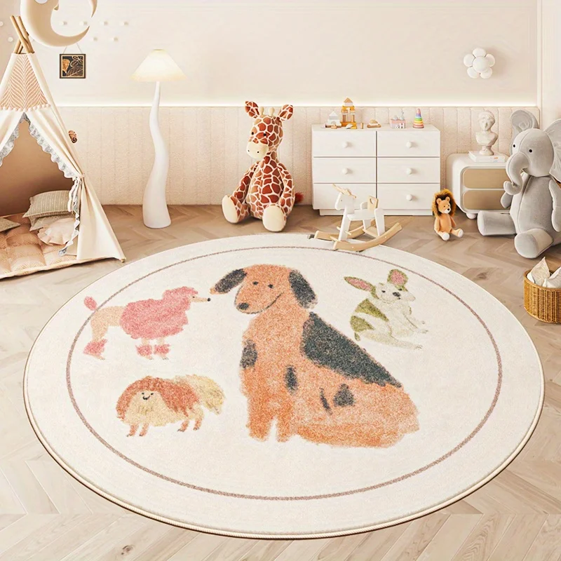 Adorable Round Animal Print Puppy Dog Cat Pet Pattern Memory Foam Play Mat Rug Soft Fluffy Nursery Decor for Kids Children's Pla