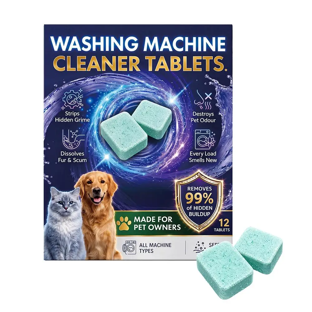 Tablettes nettoyantes pour machine à laver, 12 pièces, pour les propriétaires d'animaux, éliminent les taches tenaces, éliminent les odeurs, nettoyant pour machine à laver en profondeur