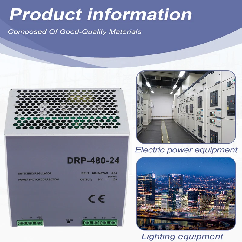 DRP-480 24 В 480 Вт Источник питания на DIN-рейку AC-DC Драйвер Регулятор напряжения Источник питания 100 В-240 В