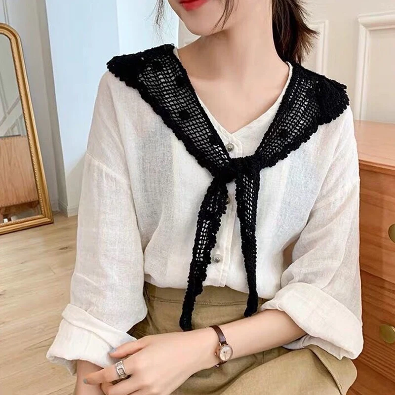 Vintage Palace Style Hollow Out Crochet Lace Shawl Women Blouse Shoulders Fake Collar Cape For Clothes Decoration