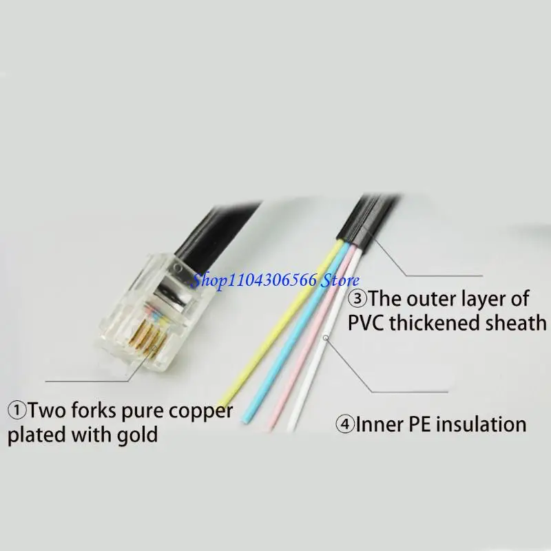 02DD RJ91 4-Core Landline Telephone Curved Wire Cable 4P4C Phone Handset Handle Line 6Ft/1.85m