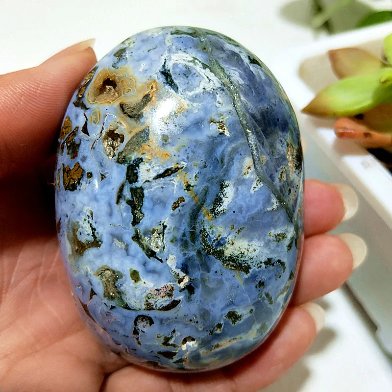 Natural Stones Beautiful Big OceanJasper Palm Meditation Energy Exorcism Spirit Curative Feng Shui Crystal Home Decoration