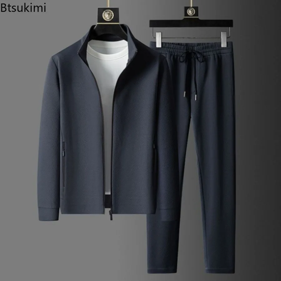 

New Spring Autumn Tracksuits for Men Casual Sports Zipper Jackets+Pants Two Piece Sets Long Sleeve Stand Coats Trousers Outfits