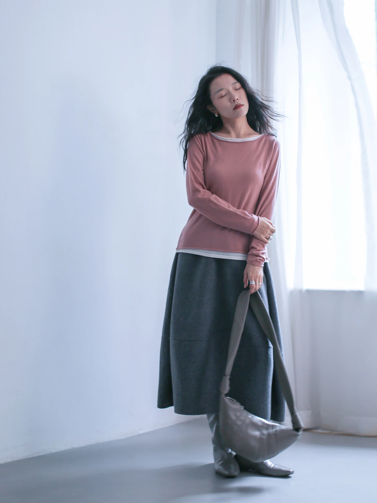 

Мягкий вязаный шерстяной свитер с длинным рукавом, однотонный, имитация двухслойности, женский, приталенный, базовый слой, осенне-зимний топ