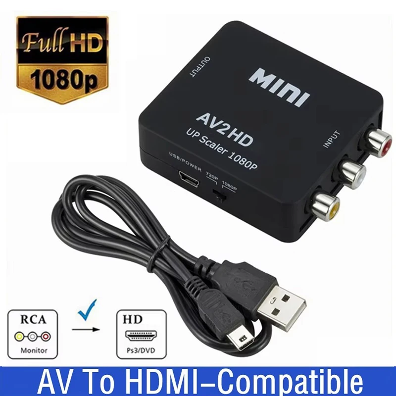 HDMI-compatible To AV Converter Box HDTV2AV 1080P RCA AV CVSB Video Composite AV Scaler Converter For HDTV PS3 PS4 PC DVD XBox
