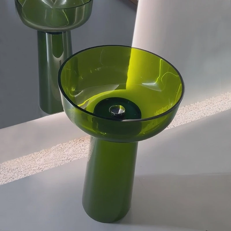 Green transparent resin integrated floor-to-ceiling hand wash basin, washbasin, sink, sink, column basin