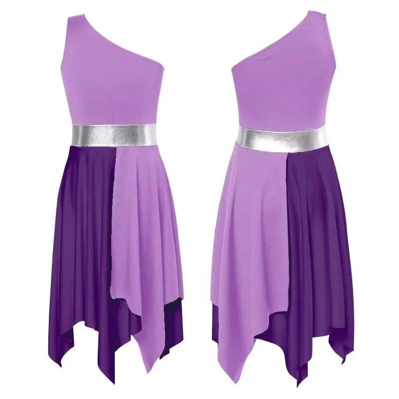 

Женское балетное платье на одно плечо, лирическое танцевальное платье на бретелях, литургическое церковное танцевальное платье, туника для похвала, костюм для поклонения