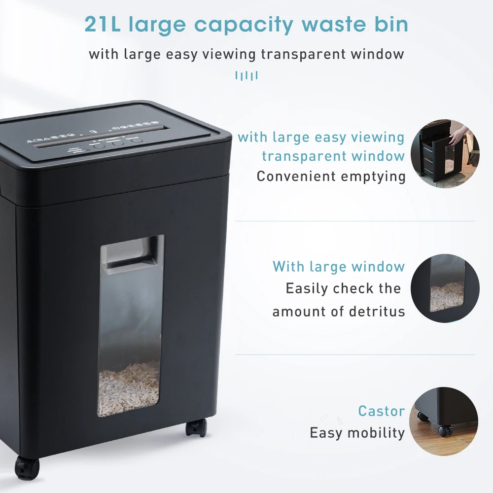 21L Mini-Aktenvernichter, manuell, 14 Blatt, 60 Min. Hochsicherheits-P4 Cross-Cut-Dokumentenzerstörer, Ausrüstung für den Heimgebrauch im Büro