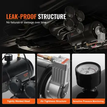 SucceBuy Sada vlakových klaksonů 4 trumpetové vzduchové klaksony Sada 150dB vlakových klaksonů 12V 120psi vzduchový kompresor pro auto, nákladní automobil, vlak, dodávku, loď, pickup 10 nejlepší prodej klakson auta Dukes of Hazzard - №3