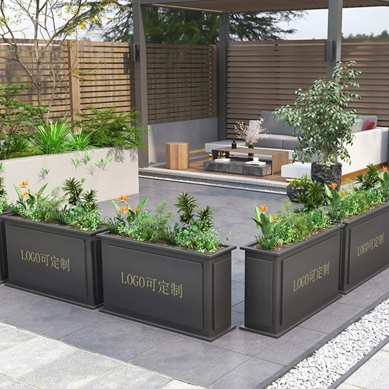

outdoor stainless steel flower box combination rectangular flower pond flower pot sales department wrought iron planting box
