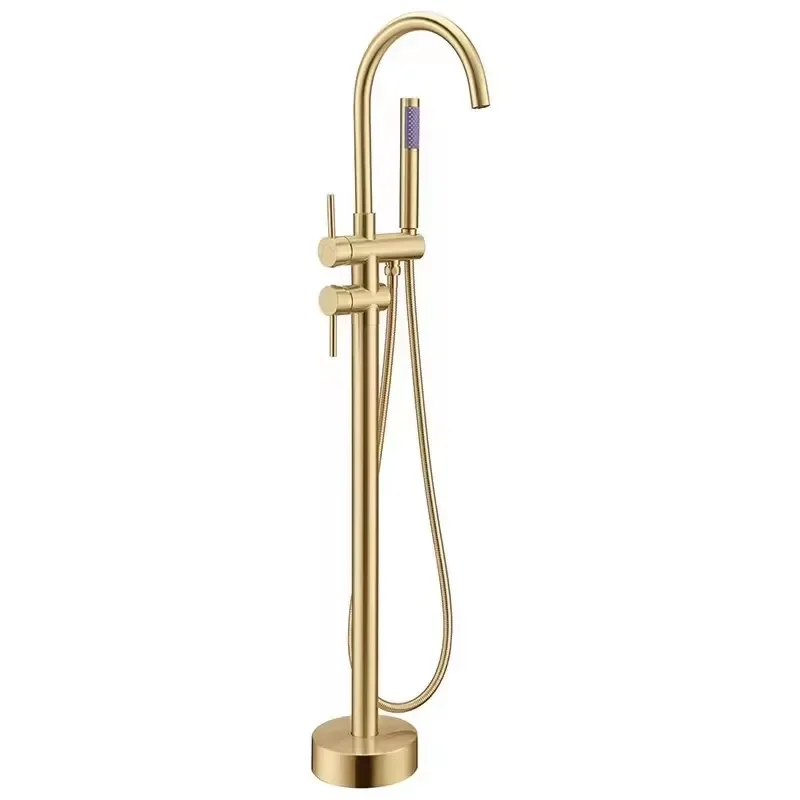 Hotel Project Gold Chrome Freestanding Bathtub Faucet Set Modern Rain Brass Mixer Shower Bath Taps With Hand Shower