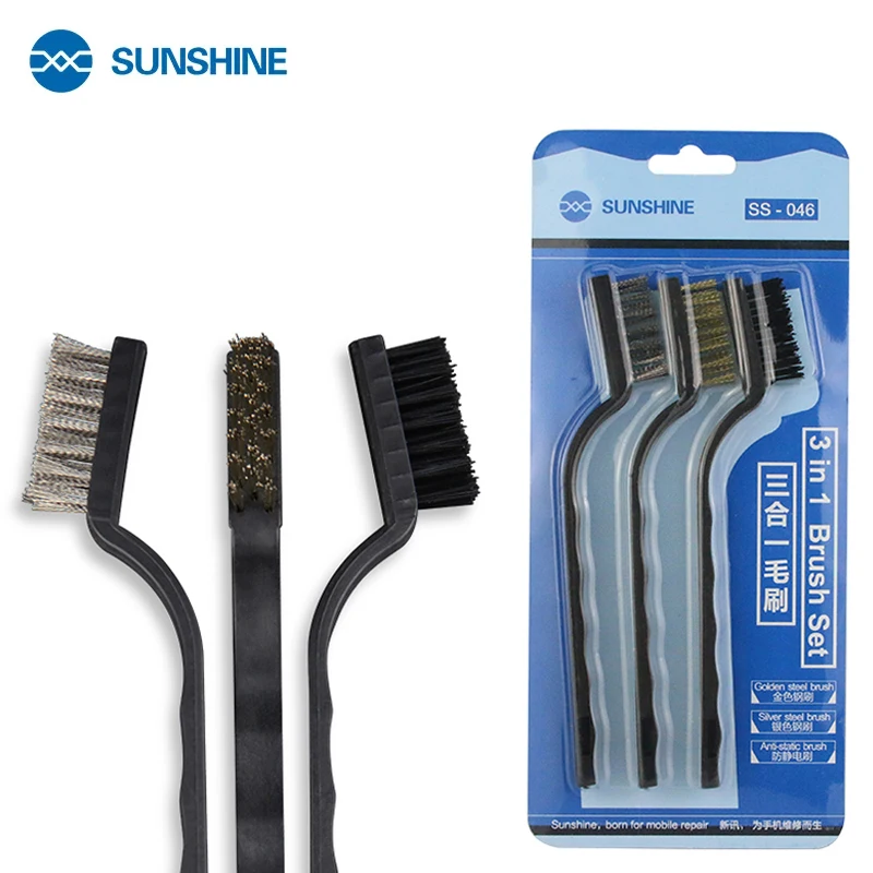 SUNSHINE SS-046 3 In1 IC Phone Repair Cleaning Brush Phone Repair Motherboard Anti-Static Steel Brush Fine Soft Brush clean tool