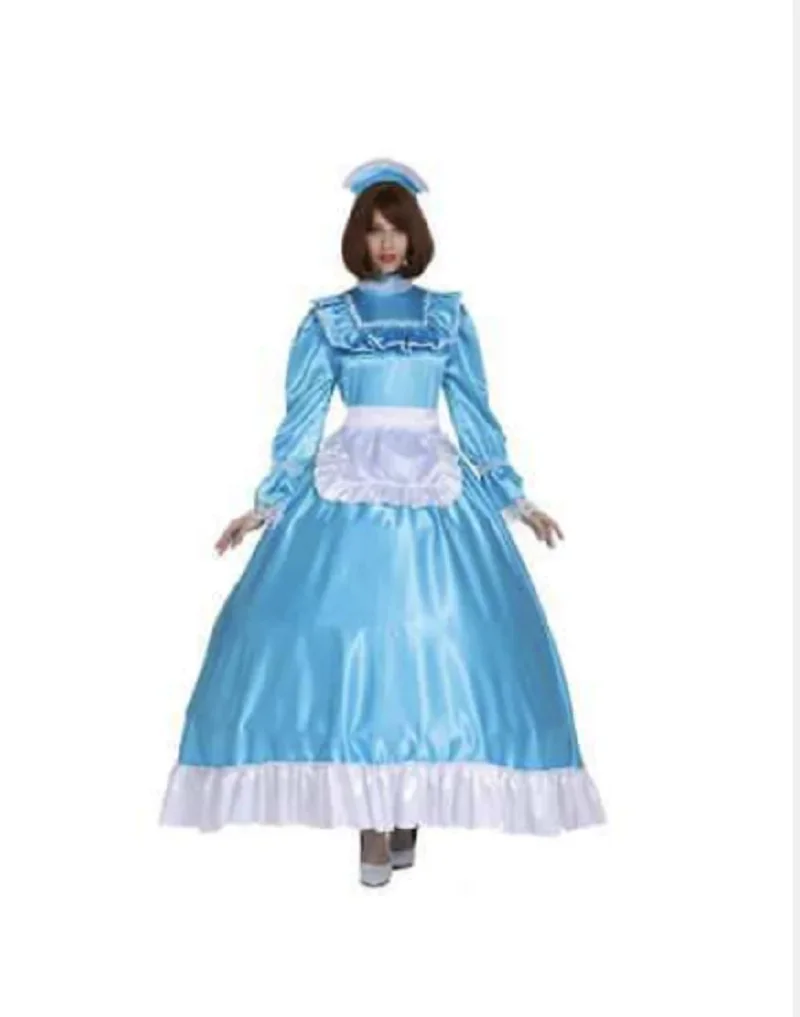 

Cute girl maid lockable satin sissy blue princess dress cosplay carnival adult Customized charm uniform