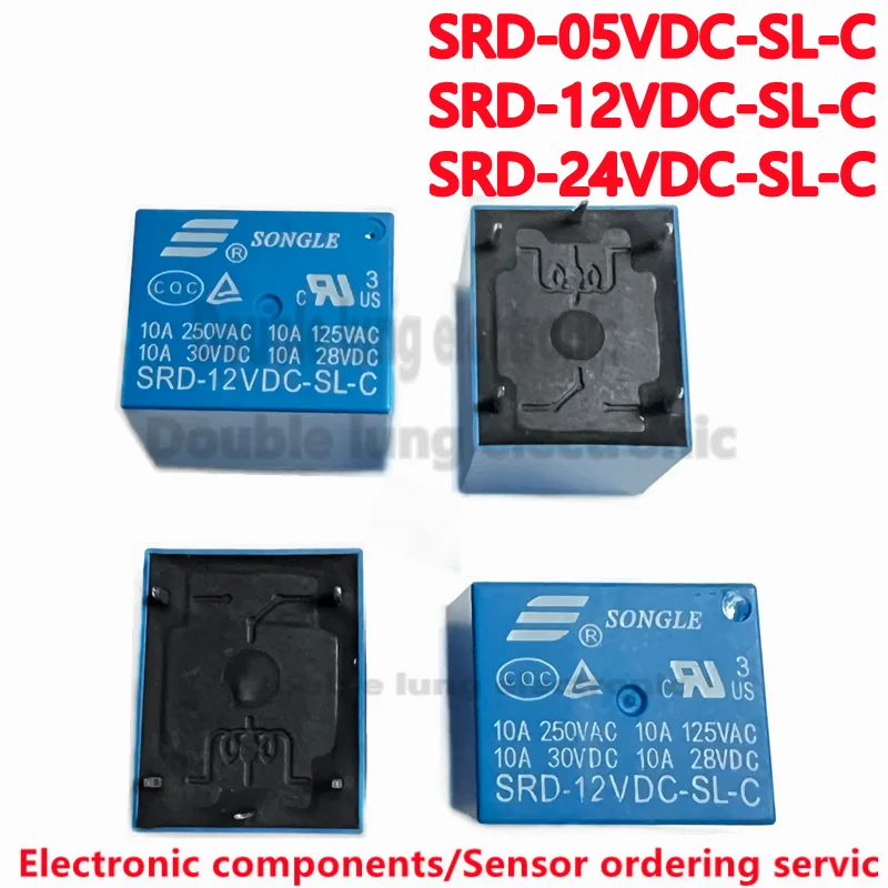 100PCS/LOT New and Original SRD-05VDC-SL-C SRD-12VDC-SL-C SRD-24VDC-SL-C DC 5V 12V 24V SRD-250VAC 10A 5PIN Power Relays